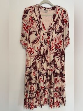 Daniel Cremieux Cream Midi Dress with Red Floral Print